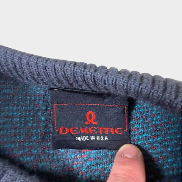 Vtg 80s Demetre Ski Sweater Mens S Wool Geometric Knit USA Made Retro Gorpcore M - Picture 7 of 10